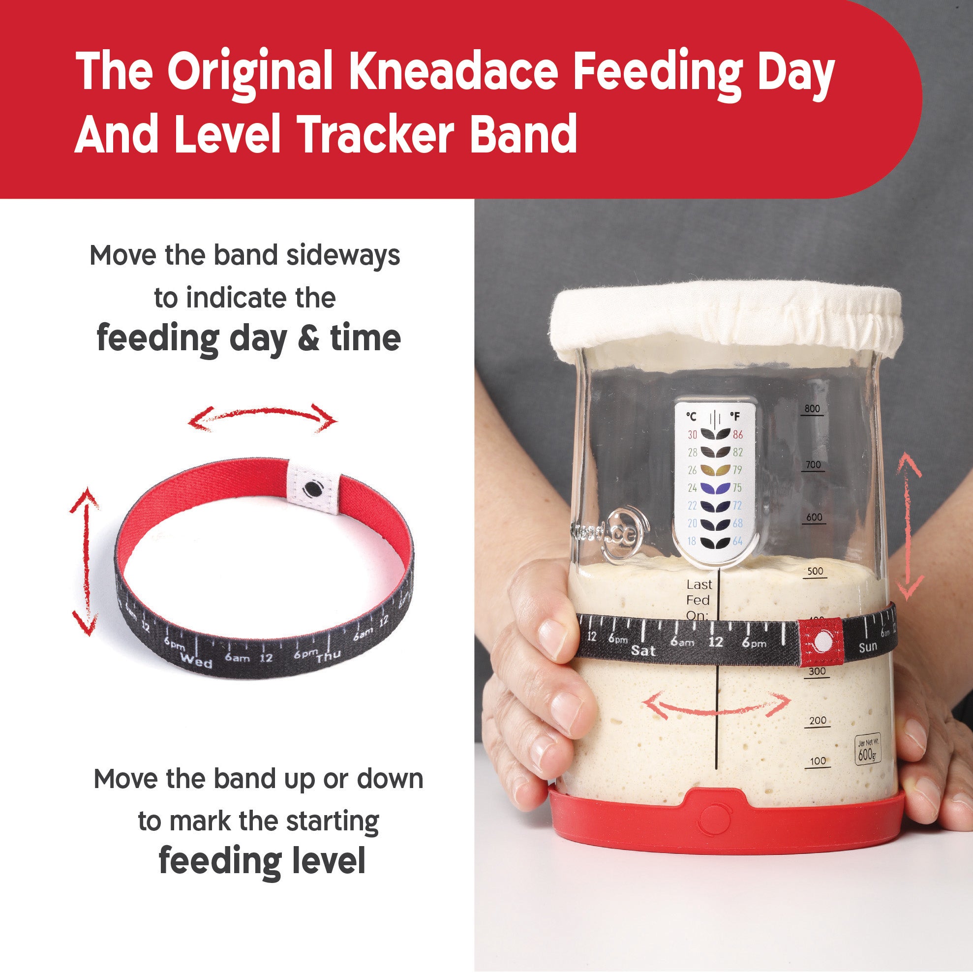 KneadAce Sourdough Starter Kit (PRO 34oz Jar, 2xRound Baskets, Red Bre - View #6