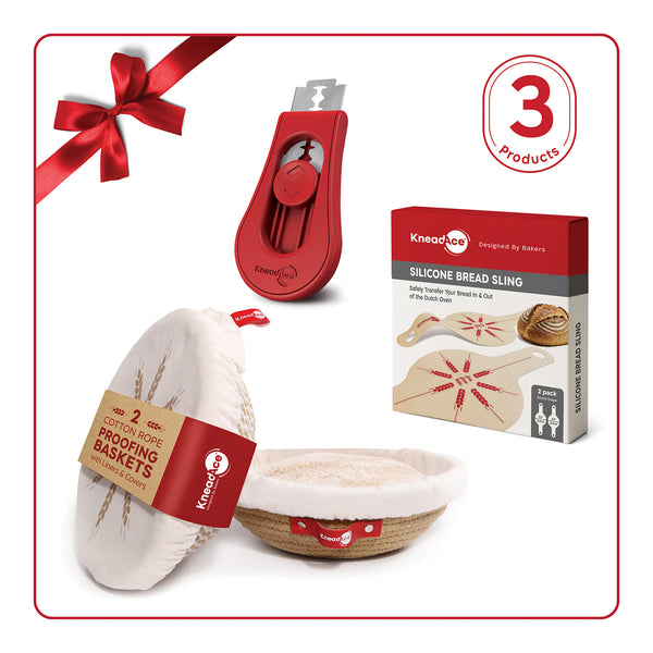KneadAce Bakers’ Christmas Set with 2 Baskets 2 Slings and Lame