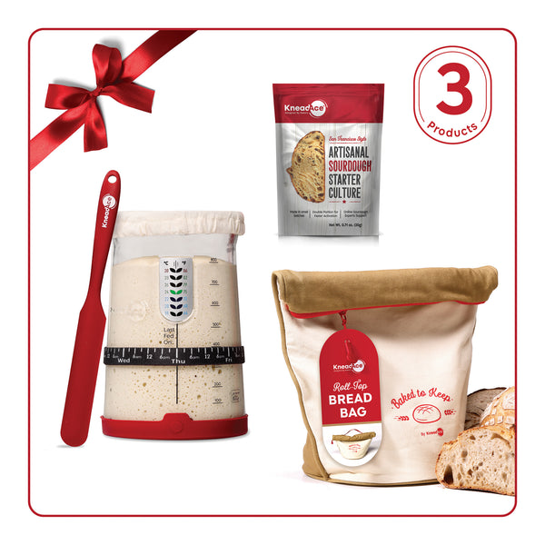 KneadAce Bakers’ Christmas Starter Kit with Jar, Culture & Bag