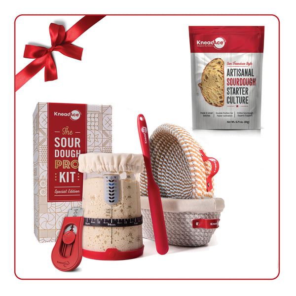 KneadAce Bakers’ Christmas Starter Kit with PRO Jar, 2 Baskets, Culture & Lame