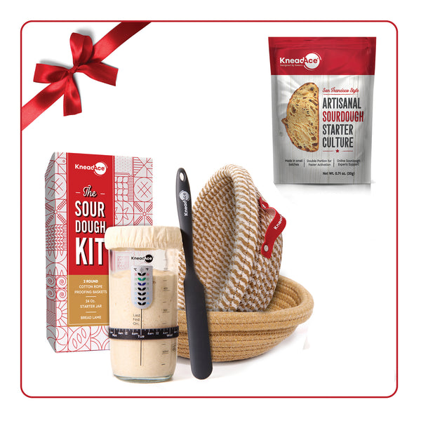 KneadAce Bakers’ Christmas Kit with 24 oz Jar, 2 Round Baskets & Culture