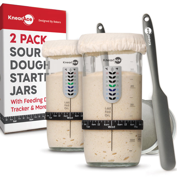 zunmial Sourdough Starter Jar, Sourdough Starter Kit with Date Marked  Feeding Band, Thermometer, Cloth Cover & Metal Lid, Reusable Sourdough  Bread